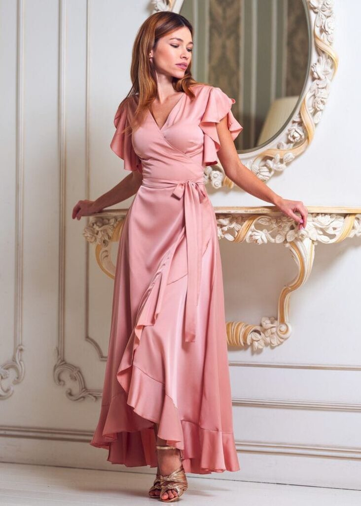 Soft Pink Ruffle Wrap Dress