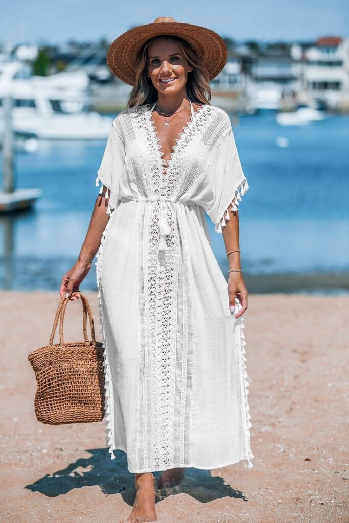 Simple White Cotton Cover-Up with Lace Trim