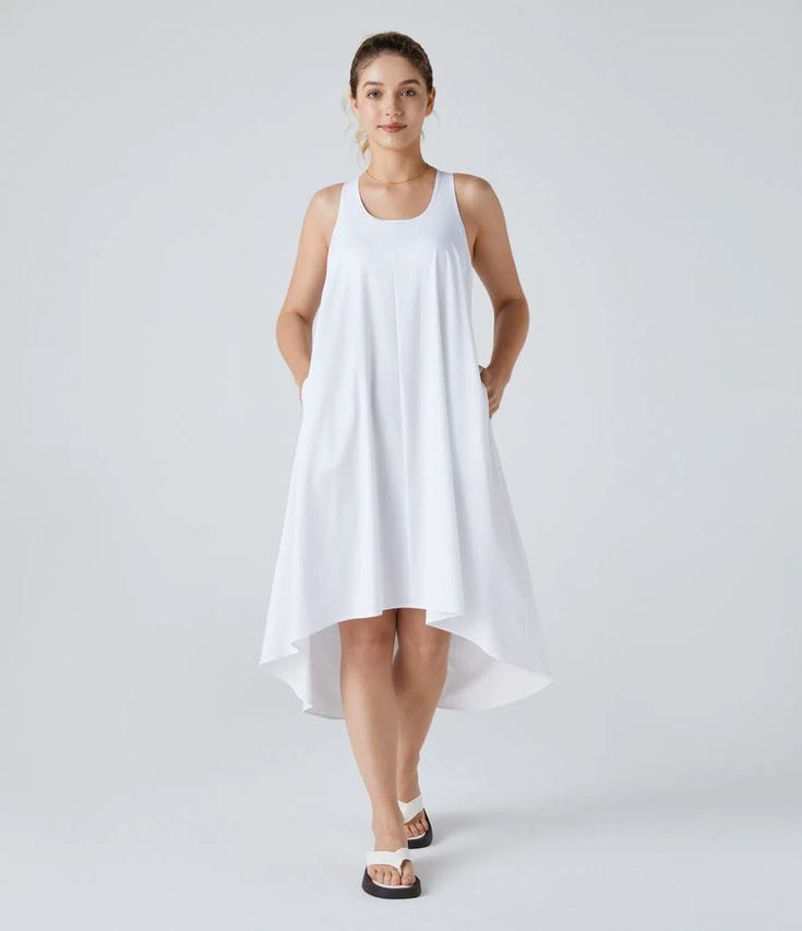  High-Low Hem Cotton Shift Dress