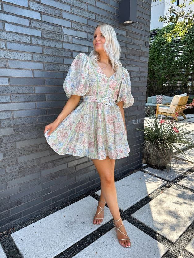 Floral Mini Dress with Puff Sleeves