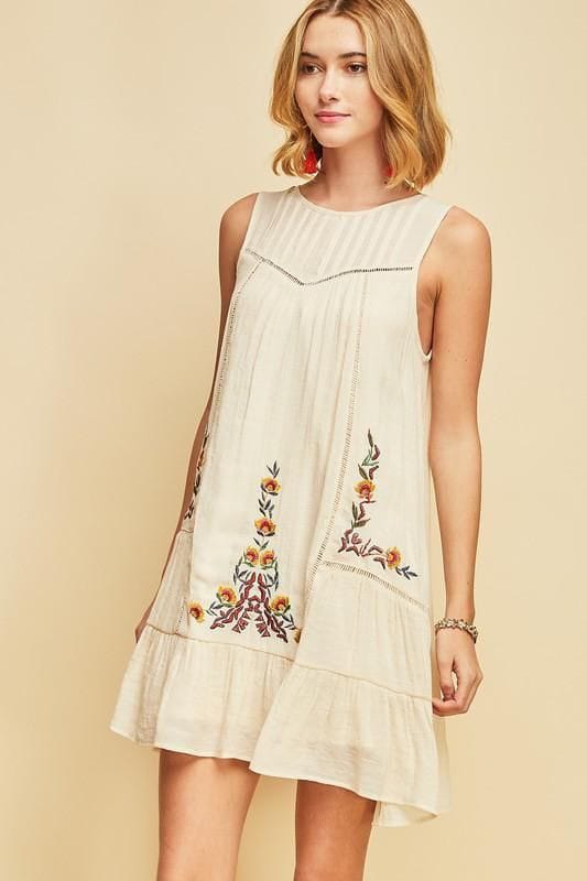 Embroidered Cotton Shift Dress