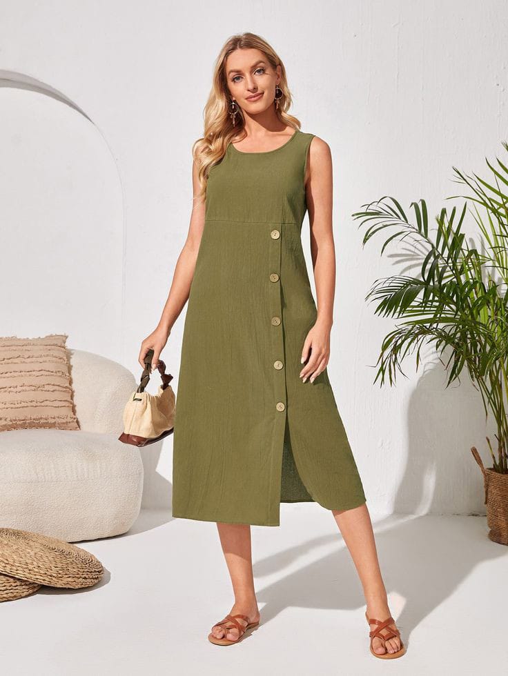 Button-Down Sleeveless Dress