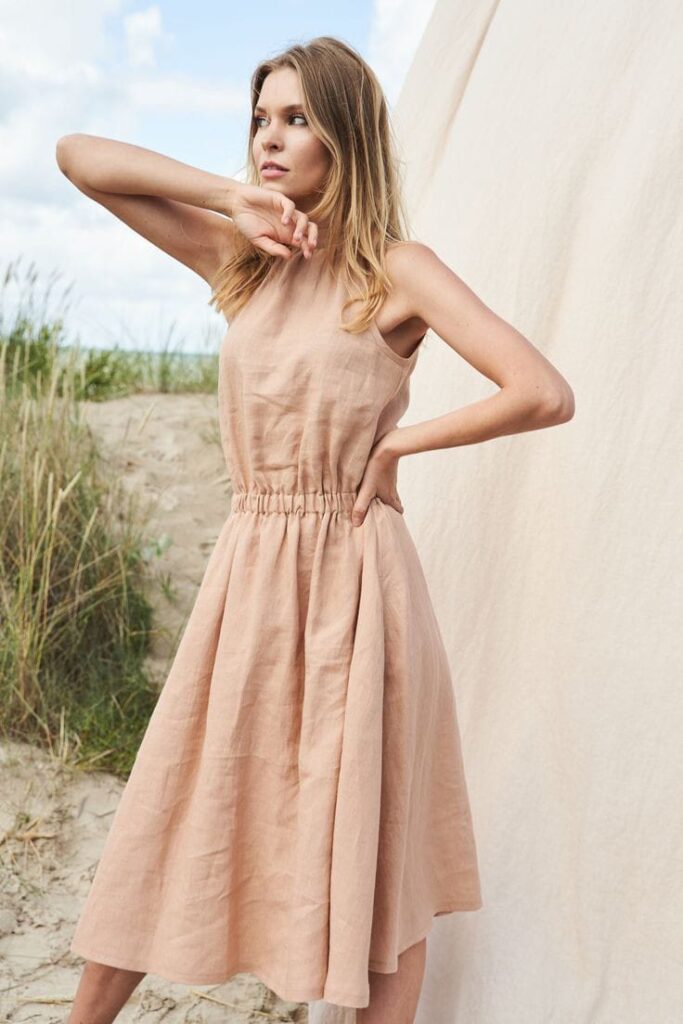 Linen High-Neck Dresses with Fancy Details