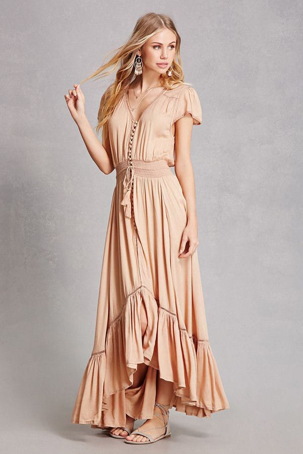 Summer Boho Maxi Dress with Button Details