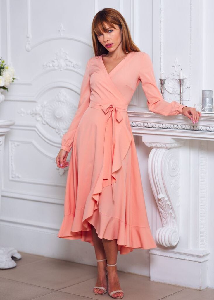 Blush Pink Ruffle Wrap Dress