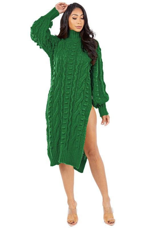  Forest Green Sweater Dress with a Slit