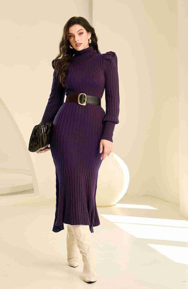 Turtleneck Dress with Puff Sleeves