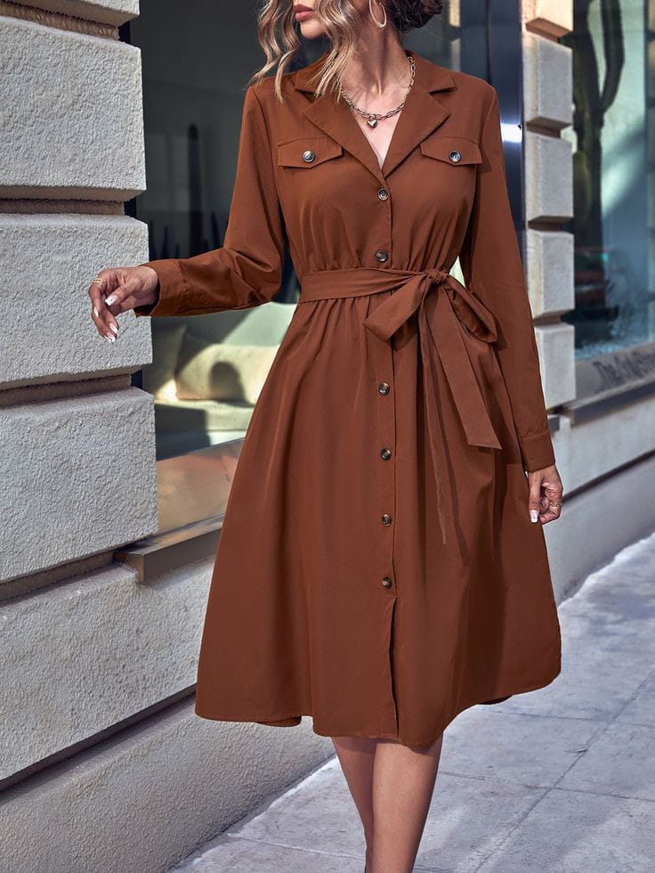 Pastel Brown Shirt Dress with a Belt