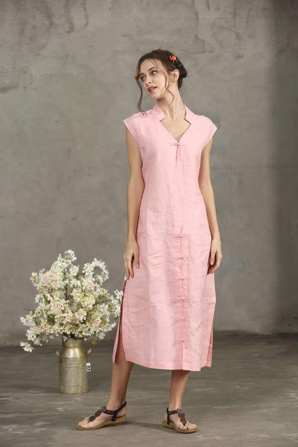 Linen Tunic Dresses with Embroidery