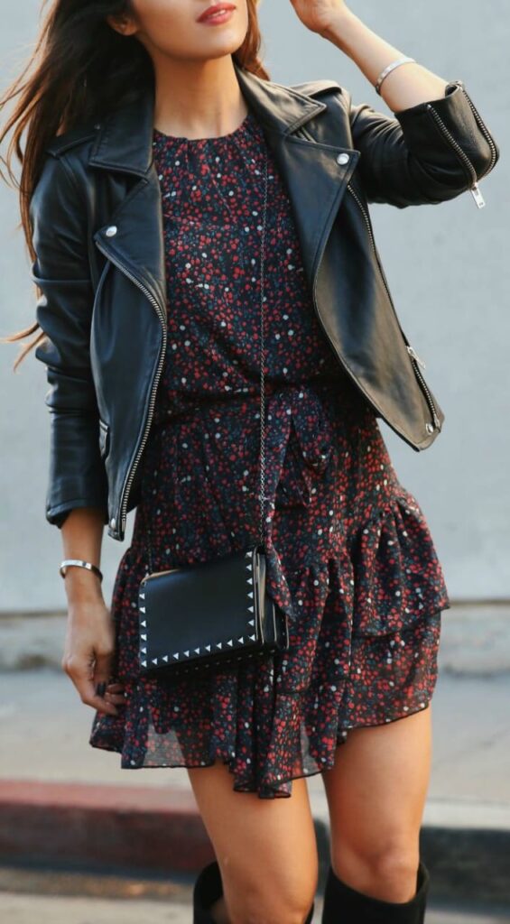 Edgy Floral Leather Dress