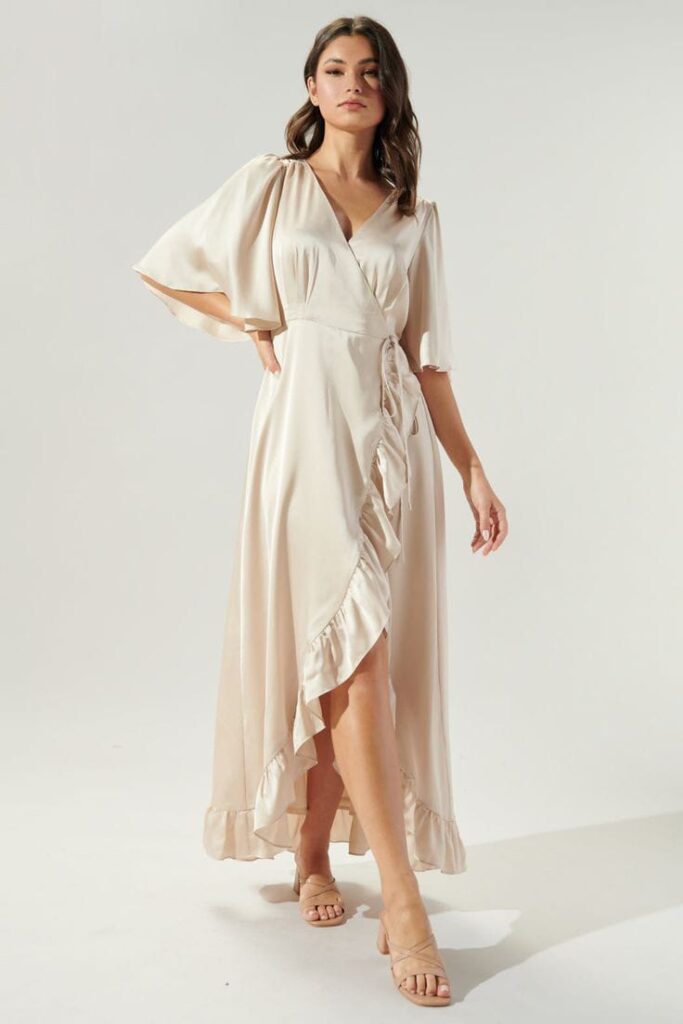 Cream Ruffle Wrap Dress