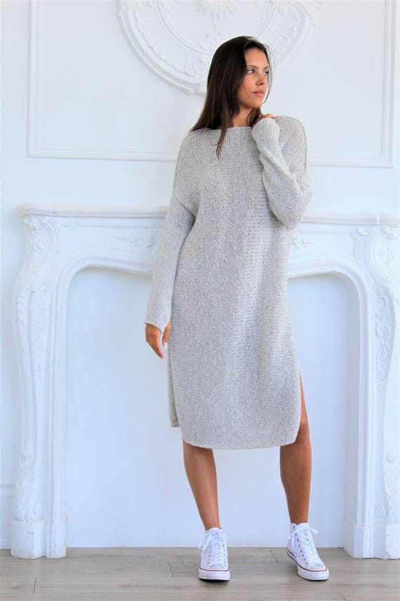  Light Grey Oversized Sweater Dress