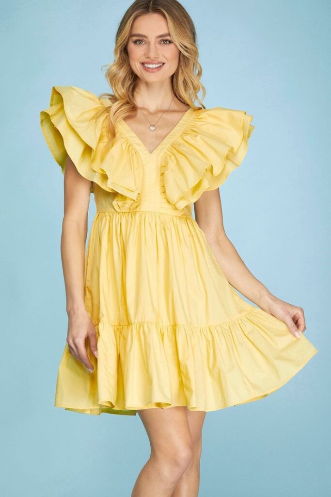 Pastel Yellow Tiered Shift Dress