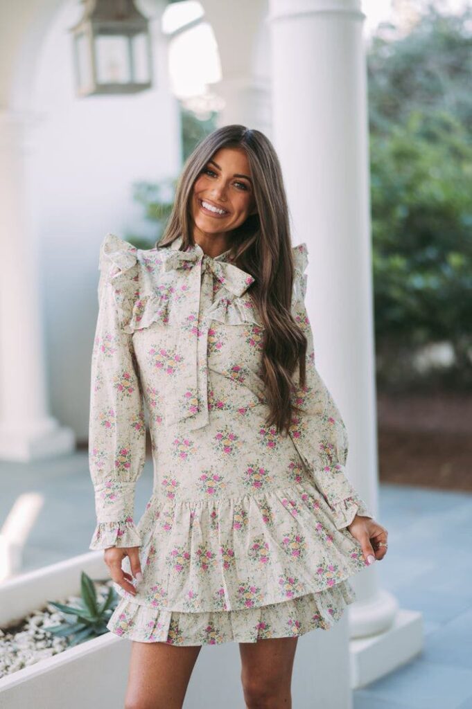  Floral Mini Dress with Long Sleeve