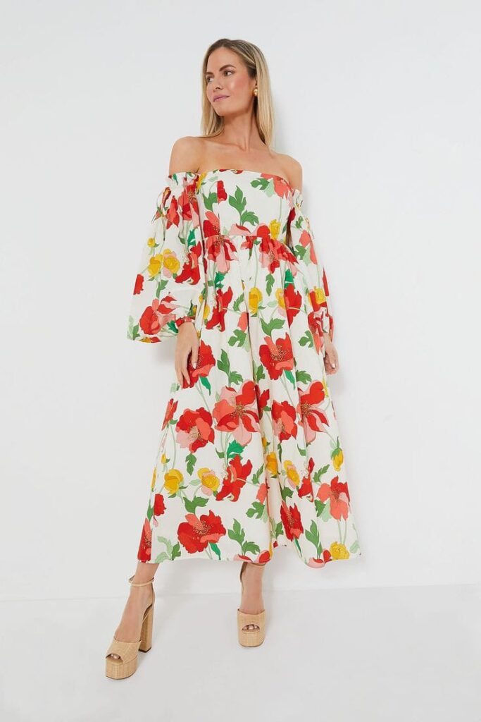 Off-Shoulder Dress with Bold Prints