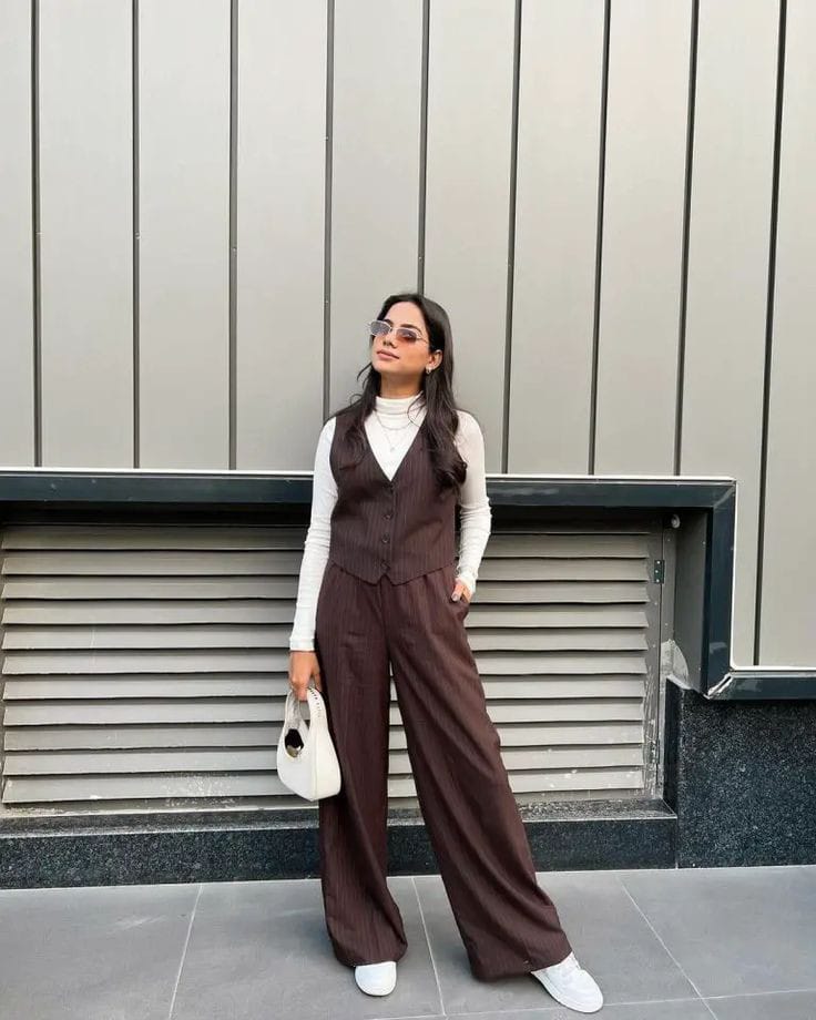 Brown Vest Over a White Shirt