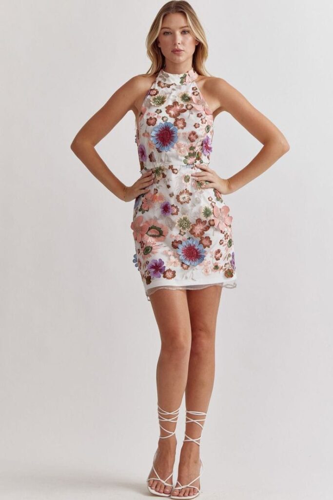 Floral Mini Dress with Embroidered Details