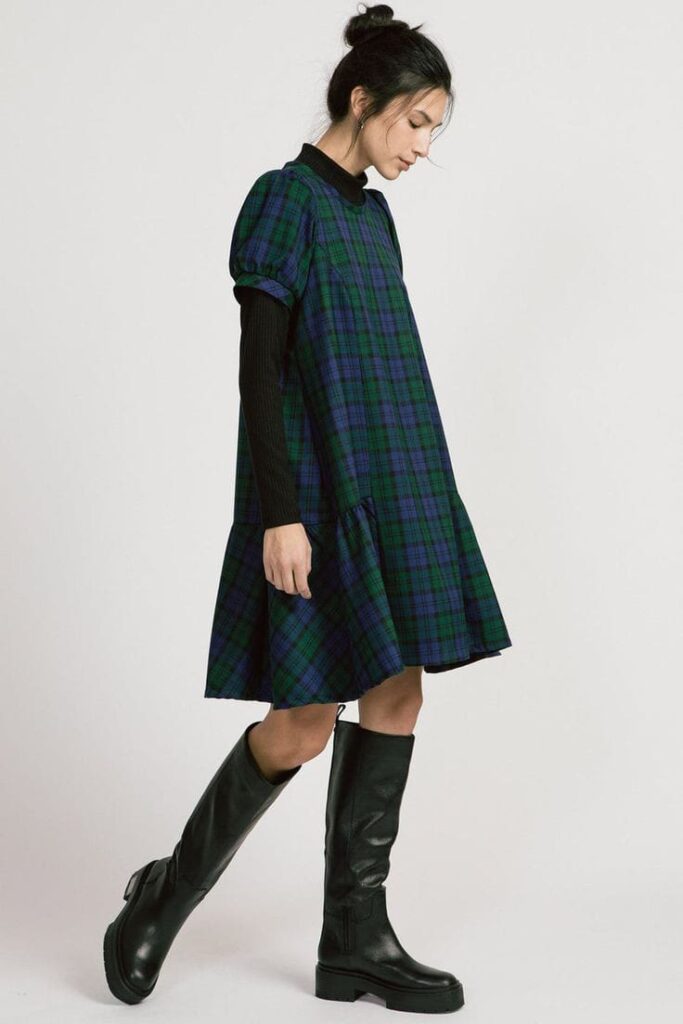 Layered Plaid Shirt Dress