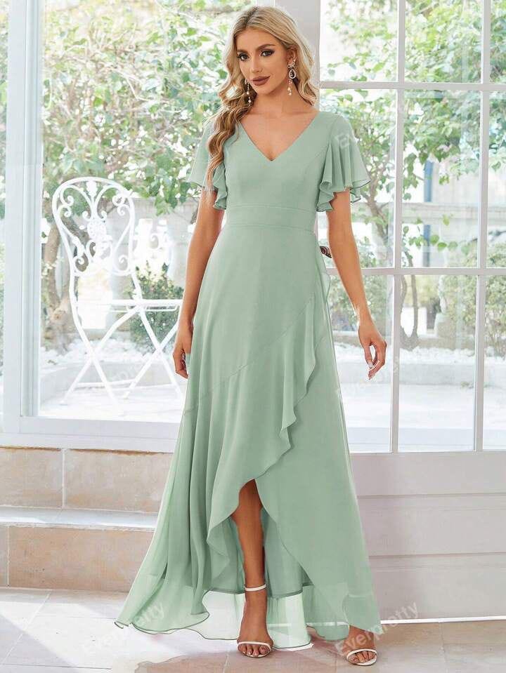  Mint Green Ruffle Wrap Dress