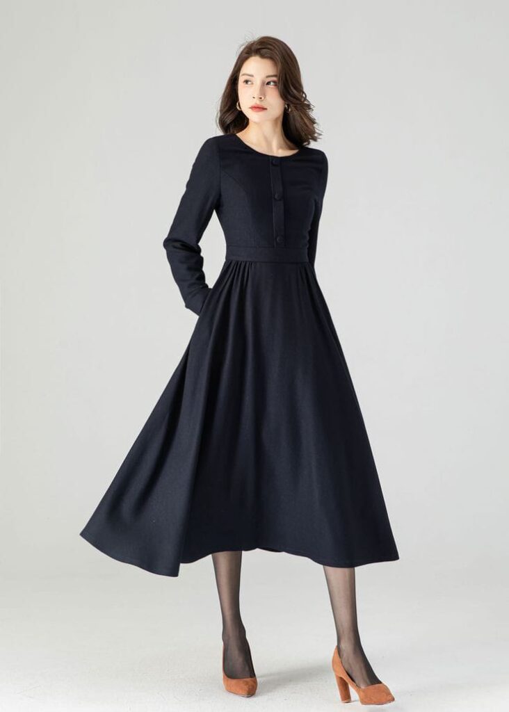 Winter A-Line Dress in Navy Blue