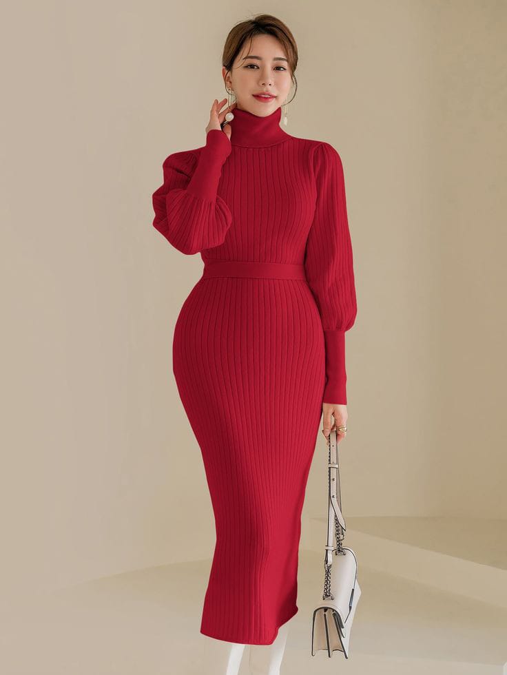 Red Turtleneck Sweater Dress