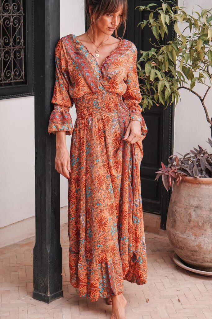 Summer Boho Maxi Dress with Mixed Prints