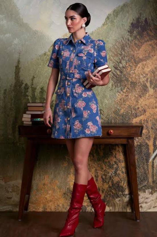 Classic Floral Denim Dress