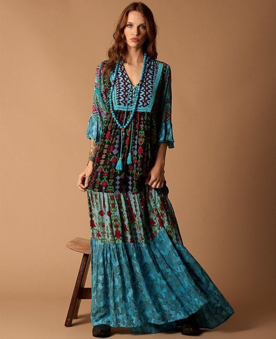  Summer Boho Maxi Dress with Tasseled Trim