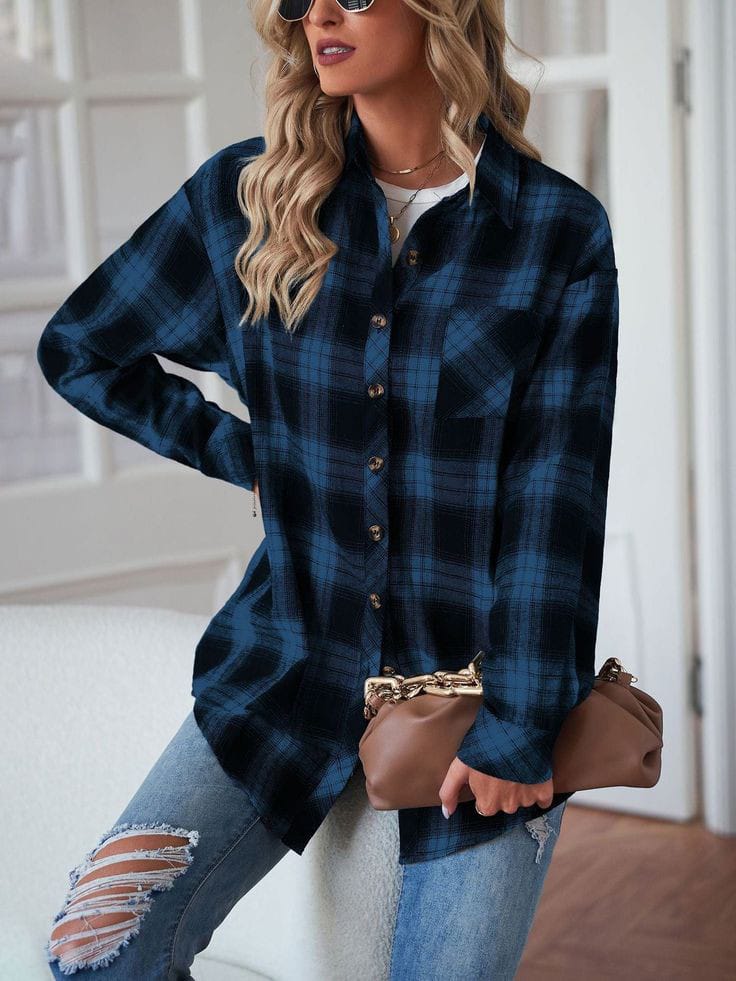 Blue Plaid Shirt Dress: Calm and Relaxed