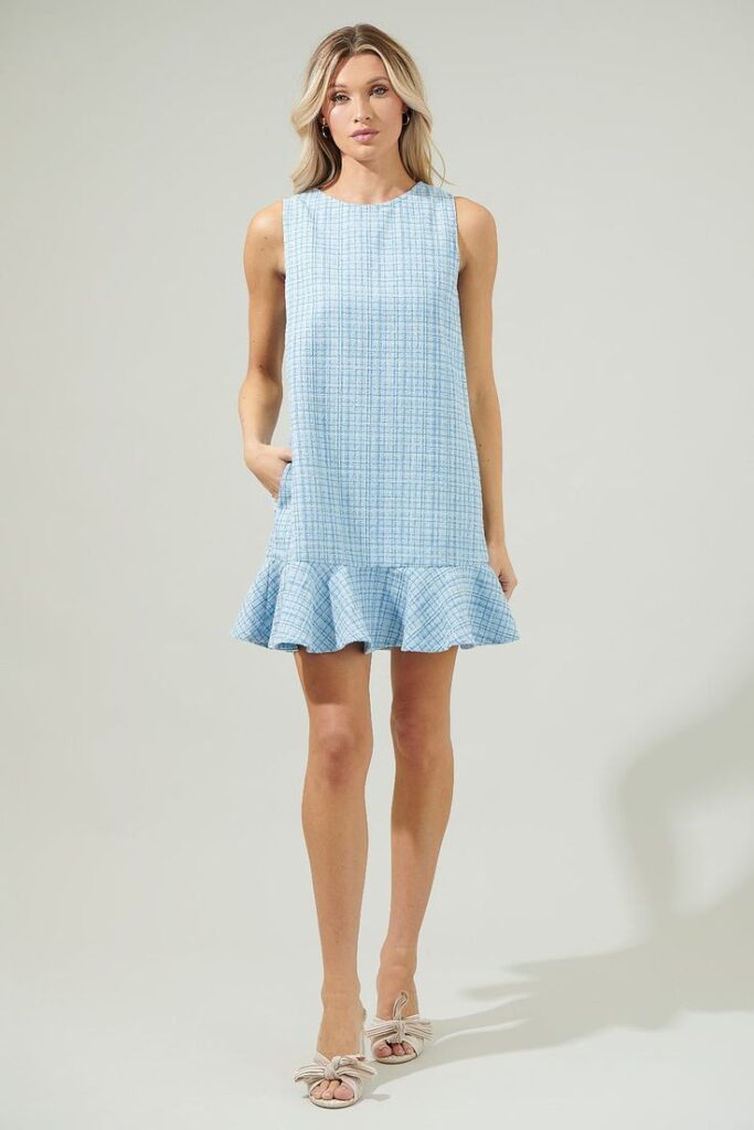 Pastel Sky Blue Ruffle Hem Shift Dress