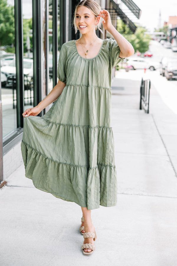 Olive Green Dress with Sandals