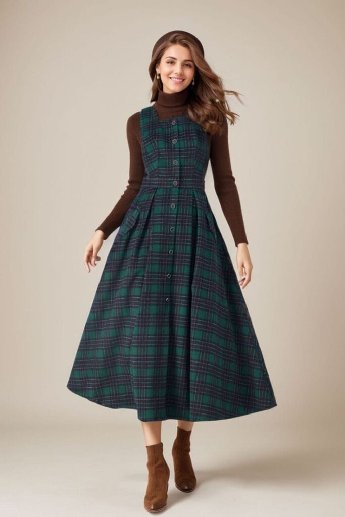  Plaid A-Line Dress