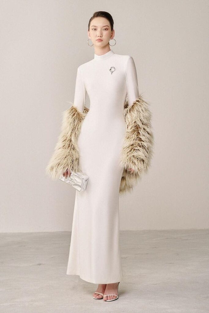 Faux Fur Accented Maxi Dress