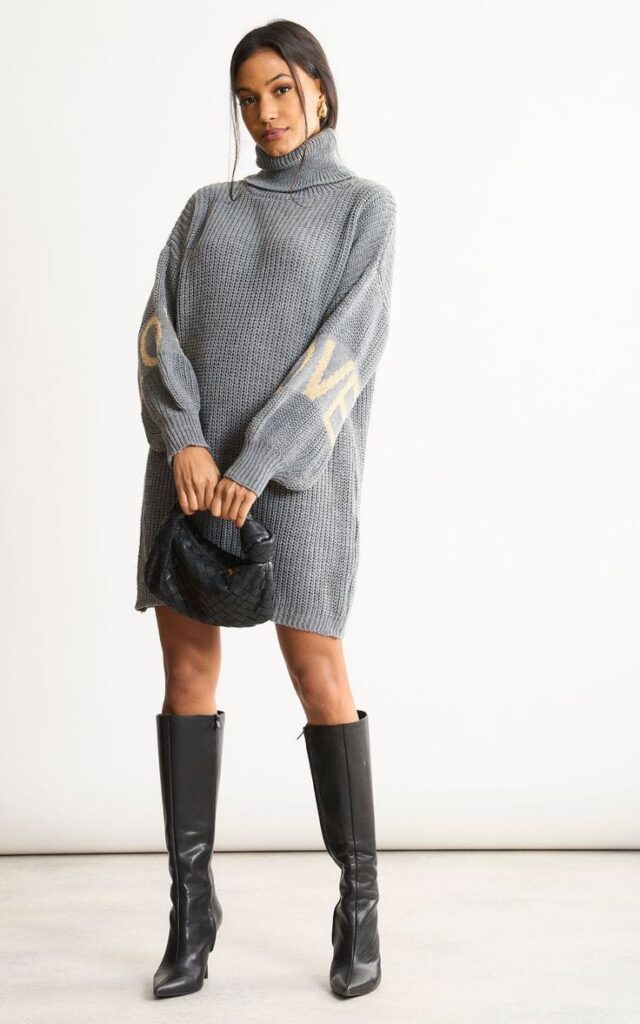 Cozy Grey Chunky Knit Dress