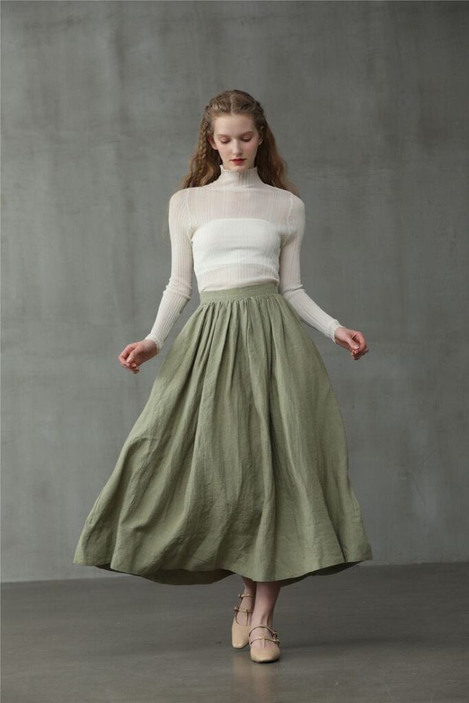  Sage Green Skirt with White Top