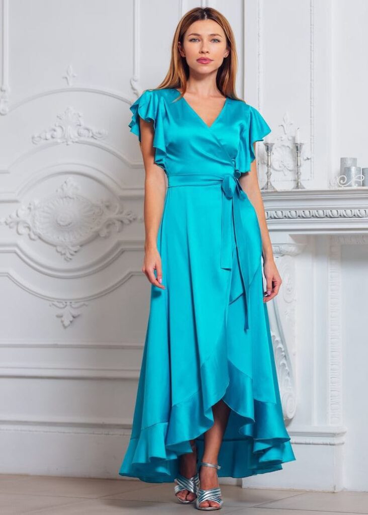 Electric Blue Ruffle Wrap Dress