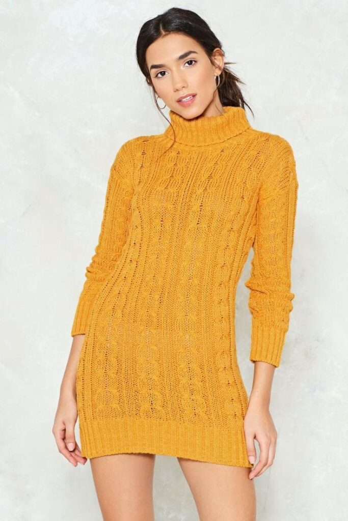 Mustard Yellow Chunky Knit Sweater Dress