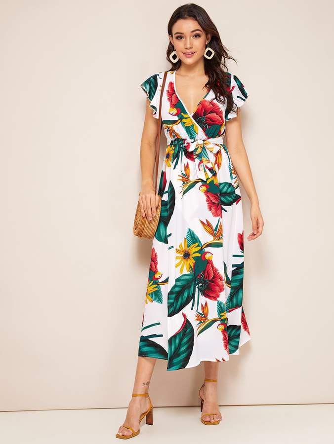 Bright Tropical Floral Wrap Dress