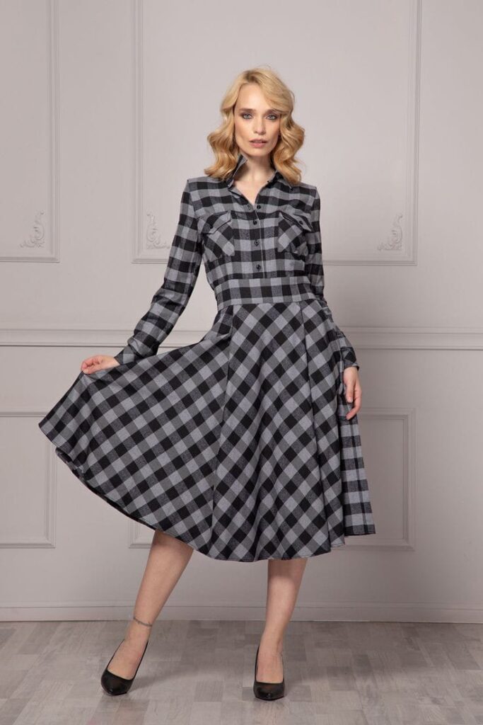  Long Sleeve Plaid Dresses