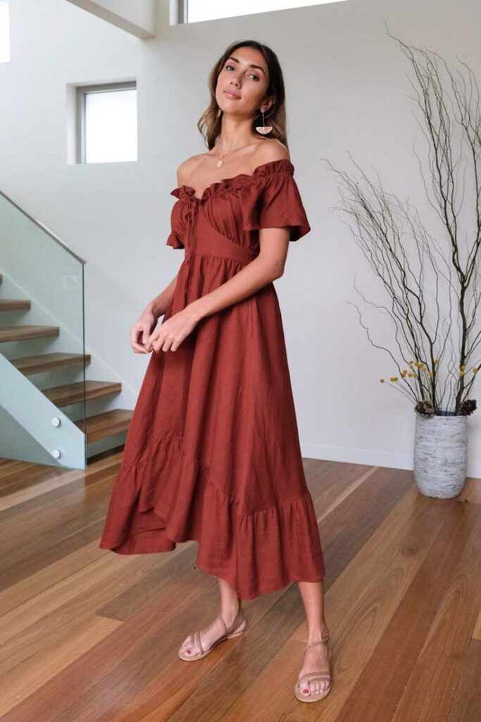 Linen Off-Shoulder Dresses 