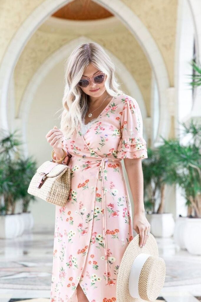 Soft Pastel Florals Wrap Dress