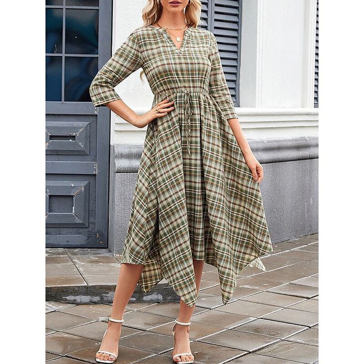  Plaid Midi Dress