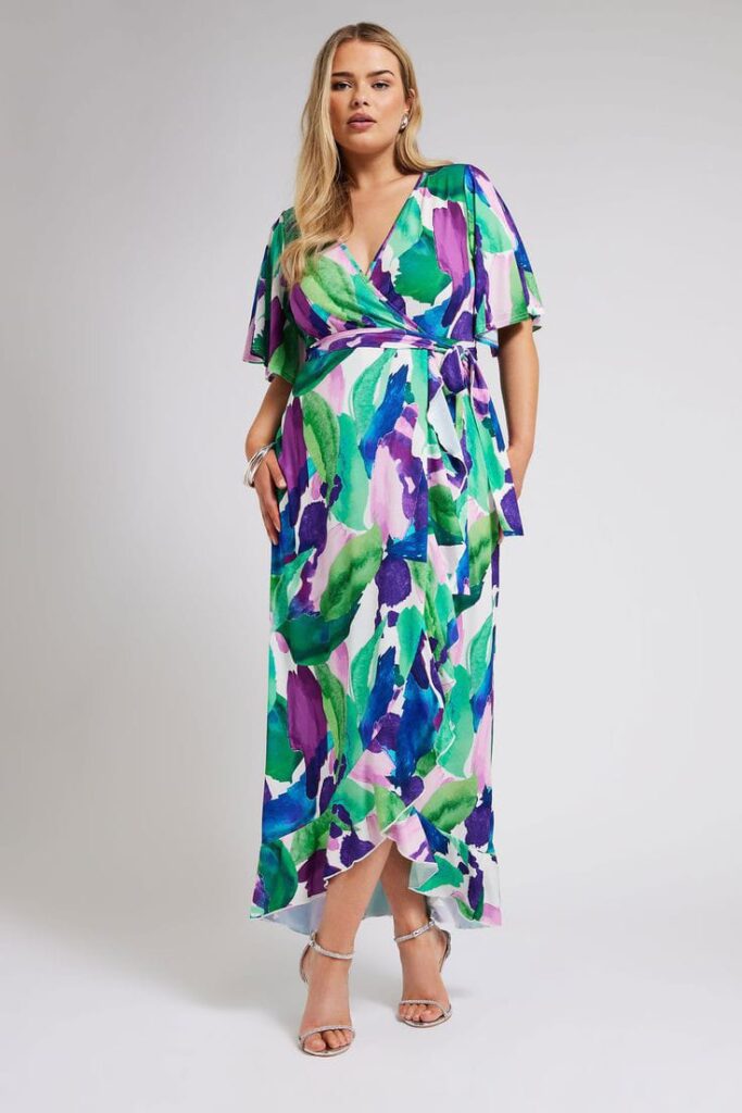 Abstract Print Ruffle Wrap Dress