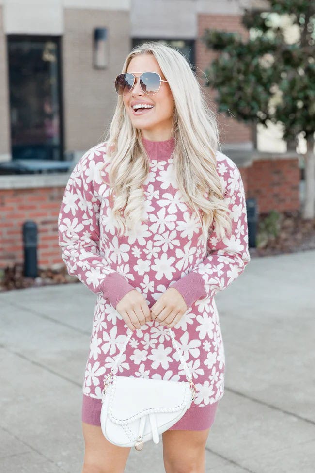 Pastel Floral Print Sweater Dress