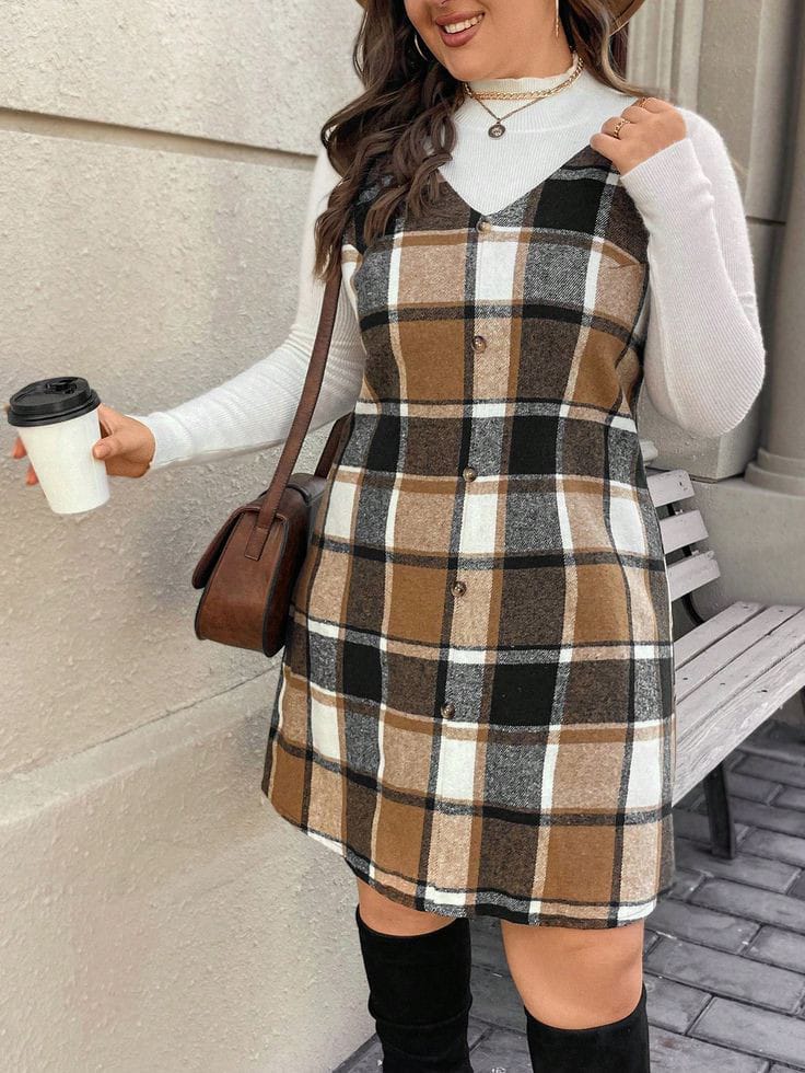 Chunky Knit Plaid Dresses