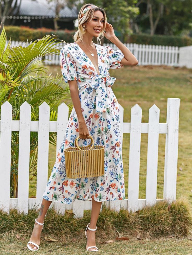 Bold Floral Patterns Wrap Dress