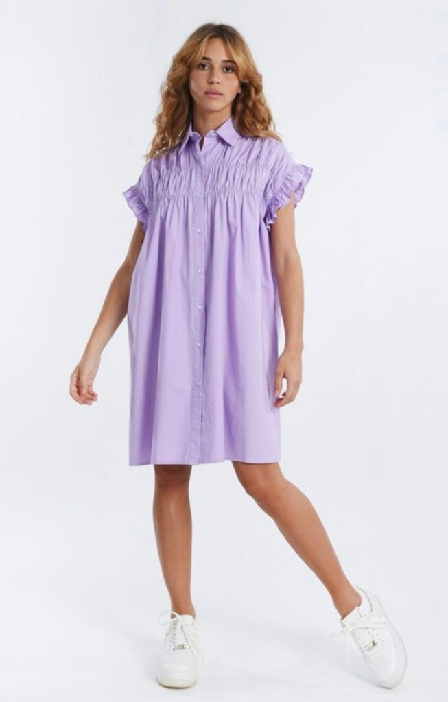 Pastel Lilac Button-Down Shift Dress