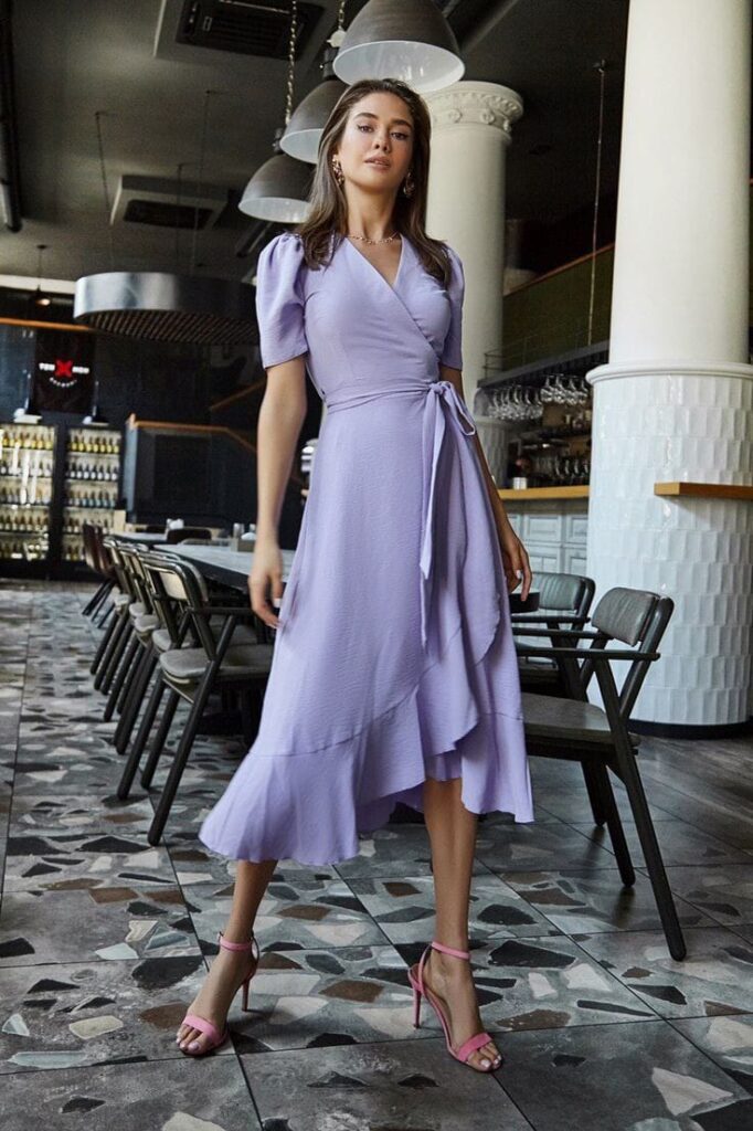 Lavender Ruffle Wrap Dress