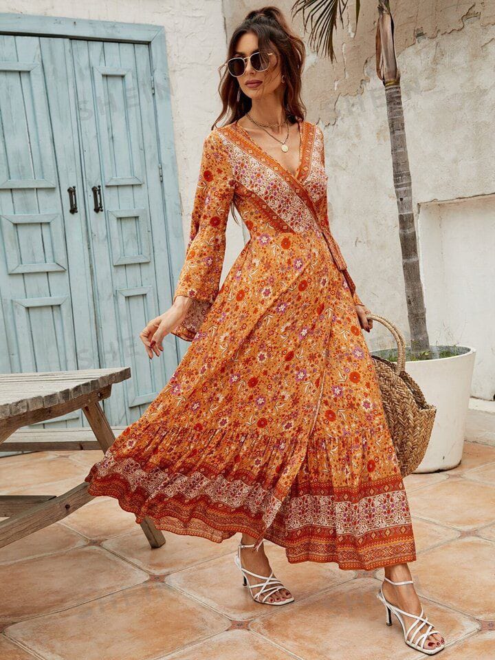   Summer Boho Maxi Dress with Bell Sleeves