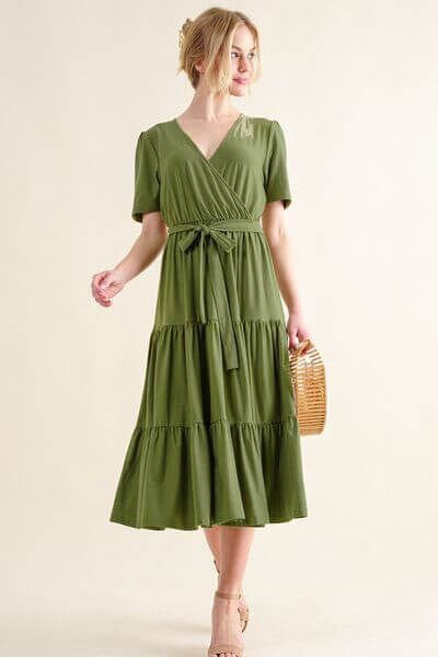  Olive Green Tiered Dress